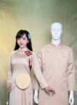 Cho Thuê Áo Dài Bưng Quả Nữ Nâu Nhạt Đính Nơ