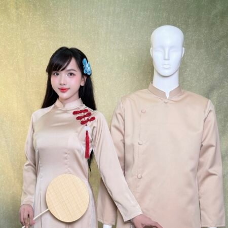 Cho Thuê Áo Dài Bưng Quả Nữ Nâu Nhạt Đính Nơ
