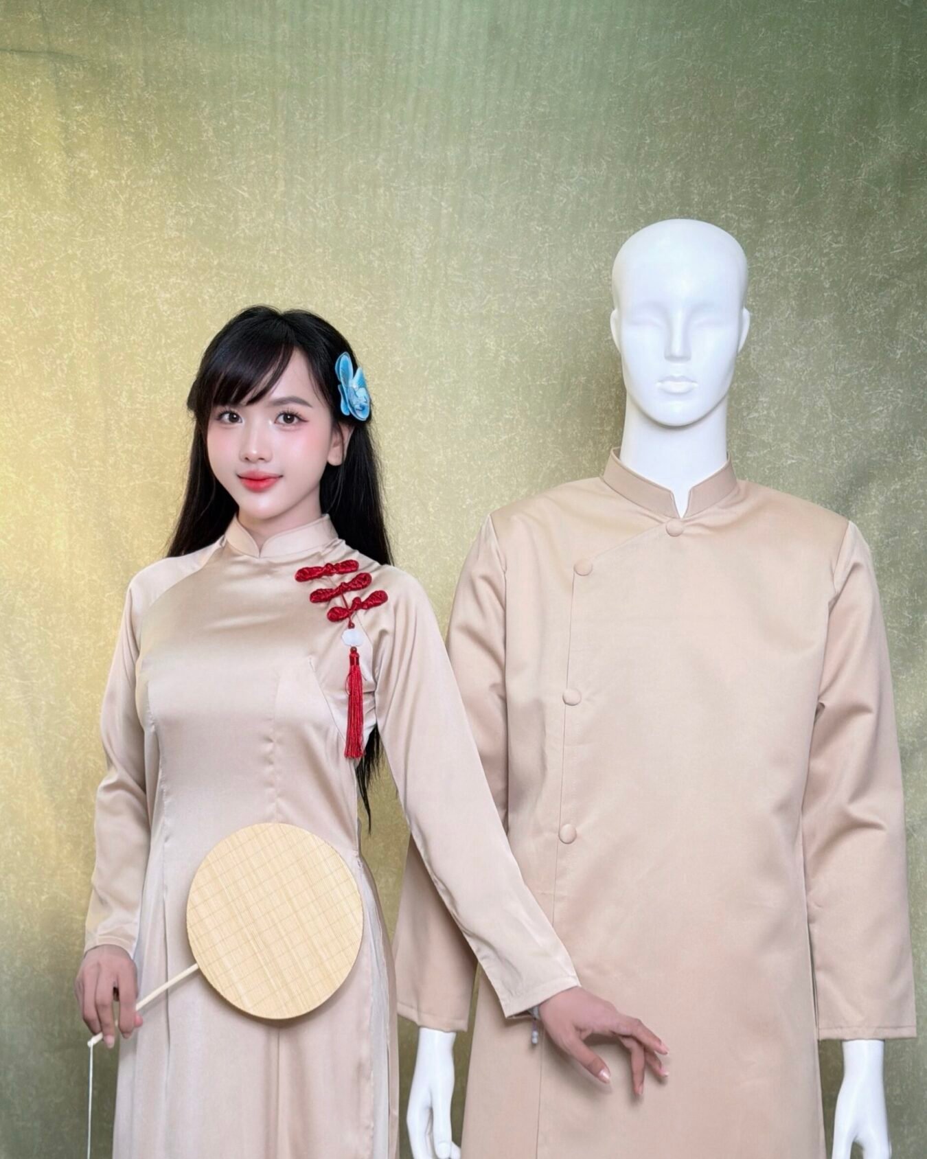 Cho Thuê Áo Dài Bưng Quả Nữ Nâu Nhạt Đính Nơ