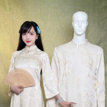 Cho Thuê Áo Dài Bưng Quả Nữ Kem Cổ Trụ Tây Thi