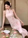 Cho Thuê Sườn Xám Hồng Cổ Ngọc Trai