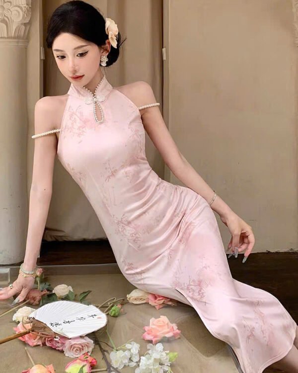 Cho Thuê Sườn Xám Hồng Cổ Ngọc Trai