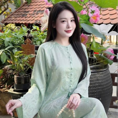 Cho Thuê Set Pháp Phục Gấm Xanh Mint Đồng Tiền
