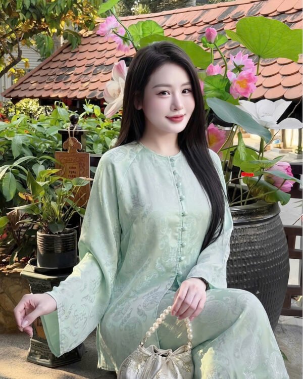 Cho Thuê Set Pháp Phục Gấm Xanh Mint Đồng Tiền