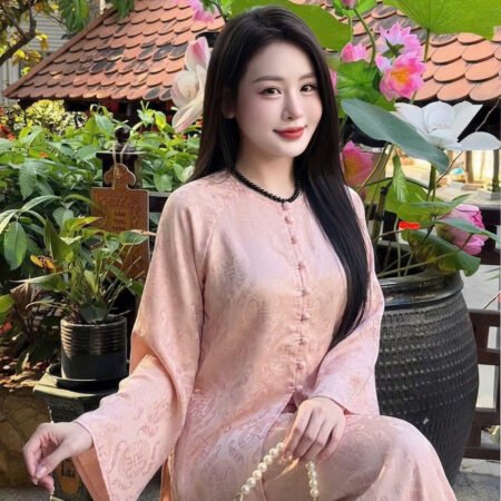 Cho Thuê Set Pháp Phục Gấm Hồng Nhạt Đồng Tiền
