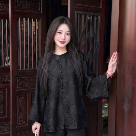 Cho Thuê Pháp Phục Nữ Đen Đồng Tiền Nút Giữa