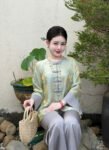 Cho Thuê Pháp Phục Nữ Xanh Tơ Óng Viền Xám