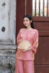 Cho Thuê Pháp Phục Nữ Hồng Tơ Óng 2 Nơ