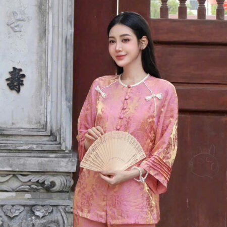 Cho Thuê Pháp Phục Nữ Hồng Tơ Óng 2 Nơ