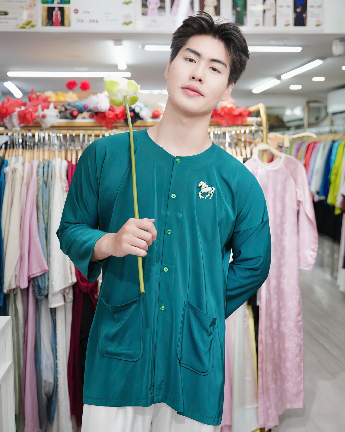 Cho Thuê Áo Bà Ba Nam Xanh Lá Lụa