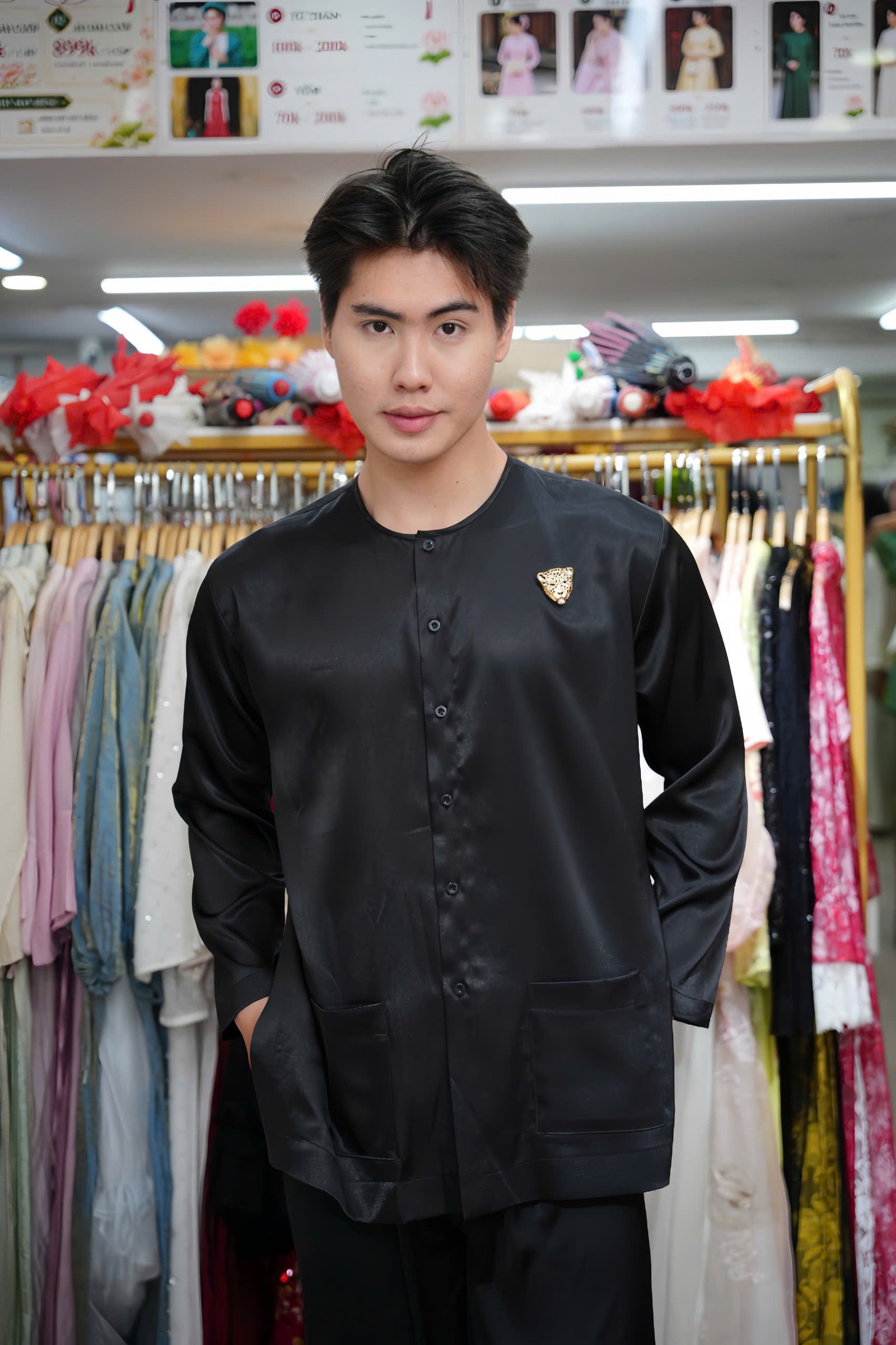 Cho Thuê Áo Bà Ba Nam Đen Lụa