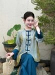 Cho Thuê Pháp Phục Nữ Xanh Tơ Óng Nút Tàu