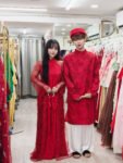 Cho Thuê Áo Dài Nữ Ren Đỏ Cổ Trụ
