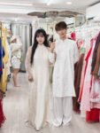 Cho Thuê Áo Dài Nam Trắng Vân Gỗ