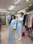 Cho Thuê Áo Dài Nam/Nữ Xanh Gấm Đồng Tiền