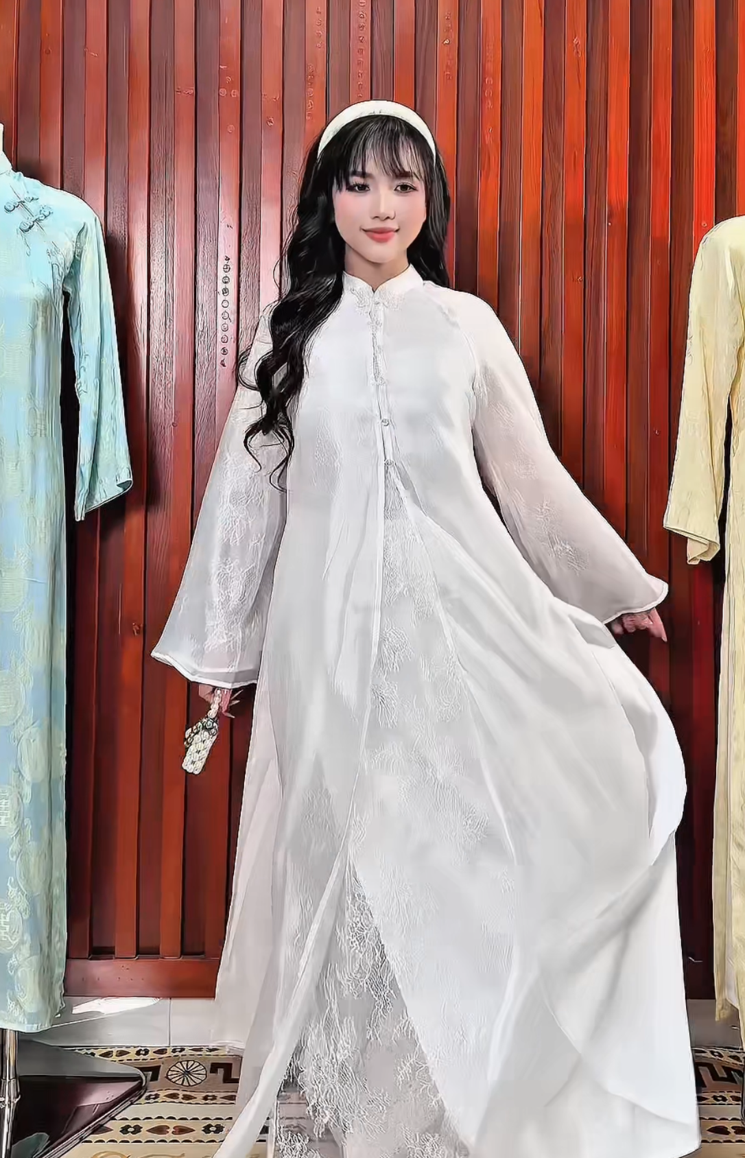 Cho Thuê Áo Dài Nữ Trắng Voan 2 Lớp