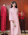 Cho Thuê Áo Dài Nữ Hồng Cổ Trụ Gấm Thọ Dơi