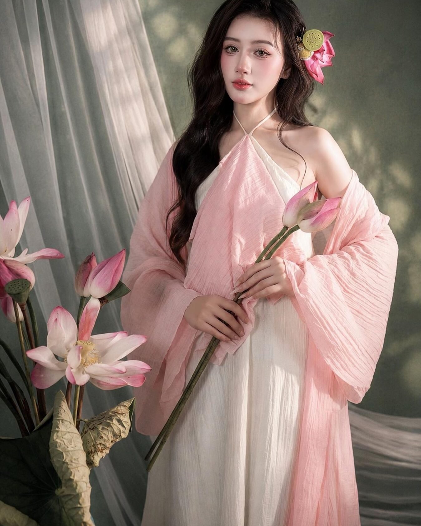 Cho Thuê Yếm Kem Khoác Hồng Cổ Ngọc Trai