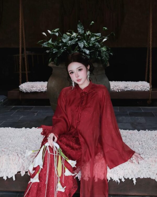 Cho Thuê Áo Dài Nữ Đỏ Voan 2 Lớp