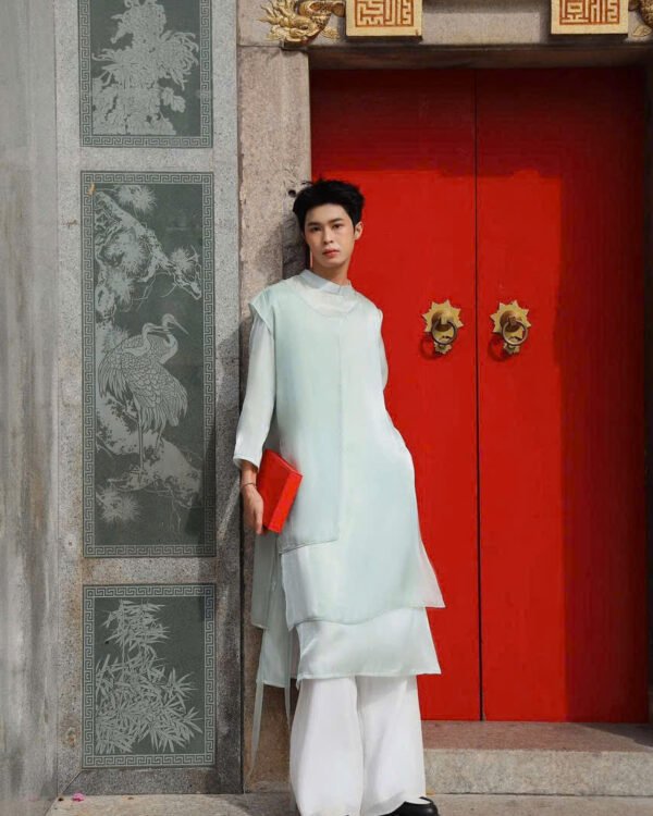 Cho Thuê Áo Dài Nam Xanh Mint Voan 2 Lớp