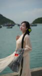 Cho Thuê Áo Dài Nữ Cam Cổ Trụ Tay Tơ