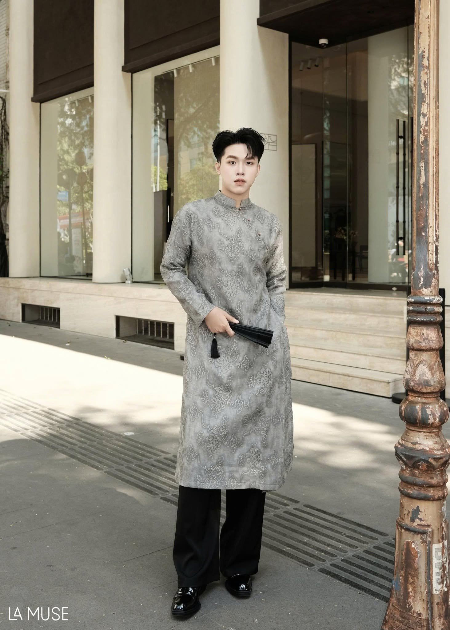 Cho Thuê Áo Dài Nam Xám Vân Mây