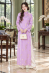 Cho Thuê Áo Dài Nữ Tím Cổ Trụ Gấm 3 Nút Tàu