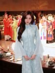 Cho Thuê Áo Dài Nữ Xanh Biển Cổ Trụ Tay Loe Voan